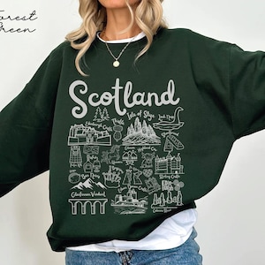 Scotland Sweatshirt, Scotland Landmarks Unisex Crewneck Scotland Doodles Pullover, Scottish Travel Gift Souvenir, Edinburgh Sweater Hoodie