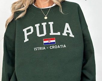 Pula sweatshirt, Croatia Flag crewneck sweater, Istria Holiday pullover, Croatian Travel Gift Souvenir