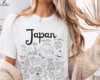 Japan Comfort Colors® Tee Shirt, Japan Doodles Landmarks Unisex Shirt, Japan Travel Gift Souvenir, Japanese holiday Tee