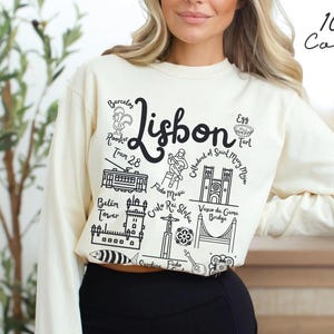 Camiseta de manga comprida Lisbon Landmarks Comfort Colors® 100% algodão, camiseta de viagem para lembrança de férias em Portugal, camiseta de manga comprida portuguesa