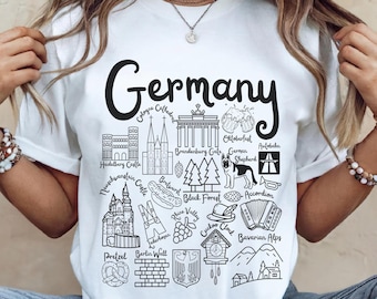 Germany Shirt, Germany Doodle Landmarks Unisex Shirt, German Travel Gift Souvenir, Germany Tee