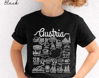 Austria Kids Shirt Comfort Colors Doodle Landmarks, Youth T-Shirt crewneck Sweatshirt Hoodie, Toddler Tee Austrian Souvenir