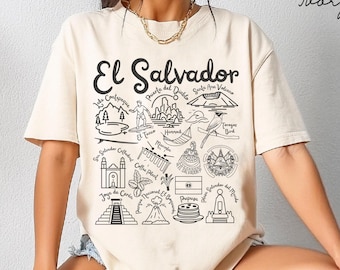 El Salvador Comfort Colors® T-Shirt, El Salvador Doodles Wahrzeichen Unisex-Shirt, El Salvador Reisegeschenk Souvenir Salvadorianisches T-Shirt