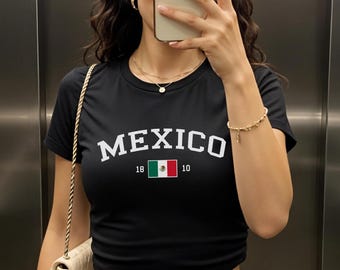 Mexico Women's Baby Tee, Mexican Flag Y2K T-shirt, Mexico Travel Crop Tee, Vintage 2000s 90's Baby Tee, Mexico City Holiday Shirt