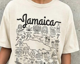 Jamaica Landmarks Comfort Colors® T- shirt,Jamaica Doodle Sweatshirt crewneck, Long Sleeve Tee,  Jamaican tote bag,Jamaica Vacation souvenir