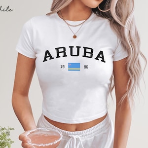 Camiseta de Aruba para bebé, camiseta Y2K con la bandera de Aruba, camiseta corta de viaje de Aruba, camiseta vintage de los años 2000 y 90, camiseta navideña de Oranjestad