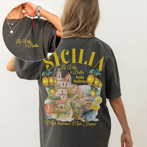 Sicilia shirt,Sicilia Island tshit comfort colors front & back,Sicily Lemons Tshirt,Italian clothing, Italy gifts,Palermo Amalfi coast Capri