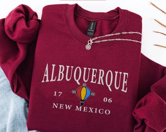 Albuquerque embroidered sweatshirt, New Mexico embroidery crewneck sweater, Albuquerque Balloonholiday pullover, New Mexico gift souvenir