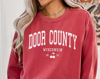 Door County Wisconsin Unisex Comfort Colors T-shirt, Crewneck Sweatshirt, Hoodie Pullover, Long Sleeve Tee, Wisconsin Cherry Gift Souvenir