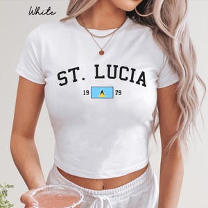 St Lucia Women's Baby Tee, St Lucian Flag Y2K T-shirt, St Lucia Travel Crop Tee, Vintage 2000s 90's Baby Tee, Castries Holiday Shirt