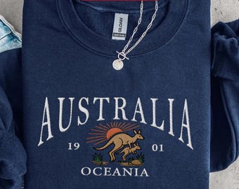 Australien broderad tröja, australisk kängurubroderad rundhalsad tröja, Australien semestertröja, australisk resesouvenir
