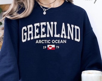 Bluza z motywem Grenlandii, sweter z okrągłym dekoltem z flagą Grenlandii, sweter unisex Nuuk Holiday, pamiątka z podróży do Grenlandii
