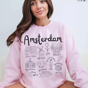 Amsterdam Sweatshirt, Amsterdam Landmarks Unisex Crewneck Pullover, Netherlands Travel Gift Souvenir Dutch Sweater Hoodie