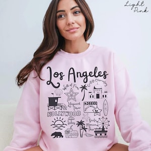 Los Angeles Sweatshirt, Los Angeles Landmarks Unisex Crewneck Pullover, California Travel Gift Souvenir LA Sweater Hoodie