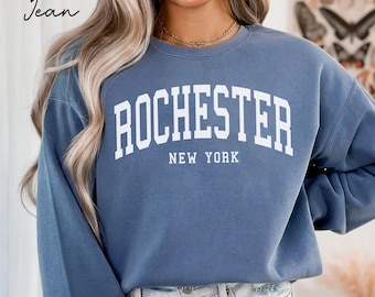 Rochester New York Unisex Comfort Colors T-shirt, Crewneck Sweatshirt, Hoodie pullover, Long Sleeve Tee, New York State Gift Souvenir