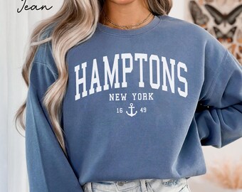 Hamptons New York Unisex Comfort Colors T-shirt, Crewneck Sweatshirt, Hoodie, Long Sleeve Tee, New York Vacation Gift Souvenir