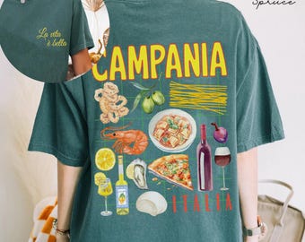 Maglietta Campania Comfort Colors®, maglietta Italia, maglietta abbigliamento Campania Italia, souvenir regali estivi Italia, mercato italiano Il Mercato