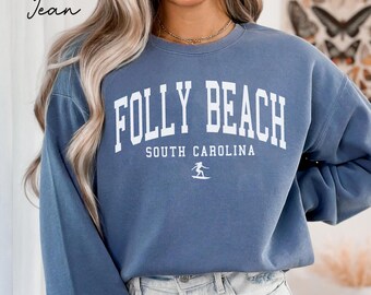 Folly Beach South Carolina Unisex Comfort Colors T-shirt, Crewneck Sweatshirt, Hoodie, Long Sleeve Tee,Beach Surf Vacation Gift Souvenir