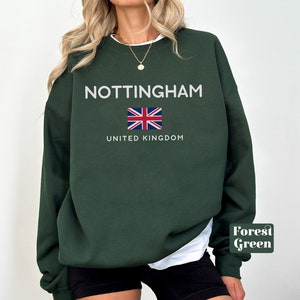 Felpa Nottingham Nottinghamshire England, girocollo morbido e confortevole di Nottingham, maglione unisex del Regno Unito, souvenir per le vacanze
