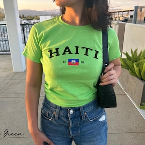 Haiti Women's Baby Tee, Haitian Flag Y2K T-shirt, Haiti Travel Crop Tee, Vintage 2000s 90's Baby Tee, Port-au-Prince Holiday Shirt image 5