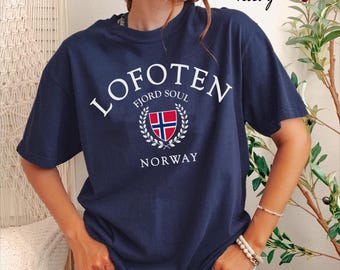 Lofoten Comfort Colors® T-shirt, Norway flag Unisex Sweatshirt crewneck, hoodie sweater, Long Sleeve Tee, Norwegian fjord Vacation souvenir