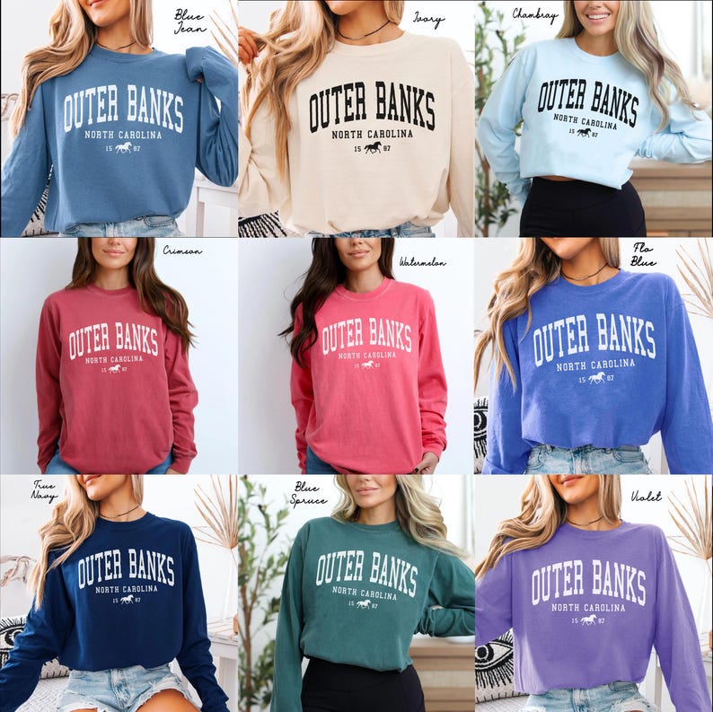 Outer Banks North Carolina Unisex Comfort Colors T-shirt, Crewneck Sweatshirt, Hoodie, Long Sleeve Tee,OBX horse Vacation Gift Souvenir image 13