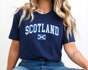 Scotland Flag T-Shirt, Crewneck Sweatshirt, Hoodie Pullover, Scottish Travel Souvenir Gift Apparel Unisex, Varsity College Style