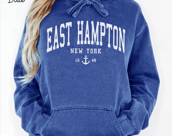 East Hampton New York Unisex Comfort Colors T-shirt, Crewneck Sweatshirt, Hoodie Pullover, Long Sleeve Tee, Hamptons Vacation Gift Souvenir