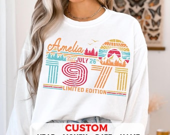 55th Birthday Retro Custom T-Shirt, 1971 Birthday Personalized Unisex Crewneck Sweatshirt, Hoodie, Fifty Fifth Bday Mug Present