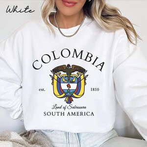 Moletom com capuz da Colômbia, moletom com capuz unissex com bandeira da Colômbia, lembrança de presentes colombianos, suéter com gola redonda da América do Sul