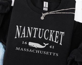 Besticktes Nantucket Sweatshirt, Massachusetts Wal Souvenir