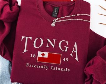 Tonga embroidery sweatshirt, Tonga embroidered Flag crewneck sweater, Tongan Travel Gift Souvenir, Nukuʻalofa Unisex pullover