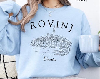Felpa Rovigno, maglione girocollo Croazia, pullover per le vacanze a Rovigno in Istria, souvenir di viaggio in Croazia