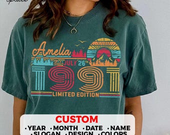 35th Birthday Retro Custom T-Shirt, 1991 Birthday Personalized Unisex Crewneck Sweatshirt, Hoodie, Thirty Fifth Bday Mug Present
