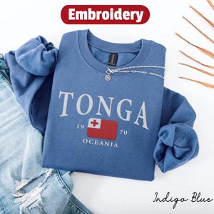 Sweatshirt Tonga-borduurwerk, Tonga-geborduurde vlag trui met ronde hals, Tongaanse reiscadeau souvenir, Tonga-unisekse trui
