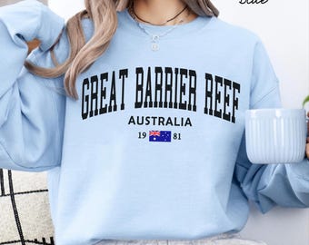 Stora barriärrevet-tröja, rundhalsad tröja med Australiens flagga, unisex-semestertröja med Queensland-motiv, australisk resepresent/souvenir
