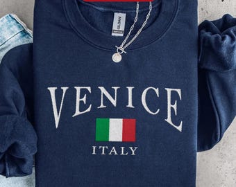 Venedig broderad tröja, Italiensk flaggbroderad rund halströja, Venedig semestertröja, italiensk resepresent och souvenir