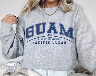 Guam Pacific Ocean-sweater, Guam-damestrui met ronde hals, Guam Holiday-uniseks zachte en comfortabele trui met capuchon, Mariana-eilanden, Micronesië