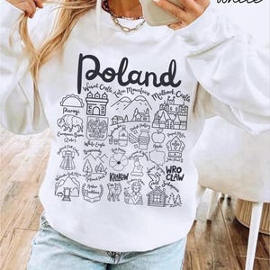 Poland Sweatshirt, Poland Landmarks Unisex Crewneck, Poland Doodles Trendy Pullover, Polish Travel Gift Souvenir, Warsaw Sweater Hoodie