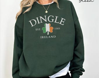 Sweatshirt van Dingle Ireland, trui met ronde hals van Ierland Shamrock, St. Patricks Day Gift, uniseks trui Ierse vlag, Ierland souvenir