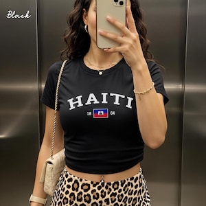 Haiti Women's Baby Tee, Haitian Flag Y2K T-shirt, Haiti Travel Crop Tee, Vintage 2000s 90's Baby Tee, Port-au-Prince Holiday Shirt image 2