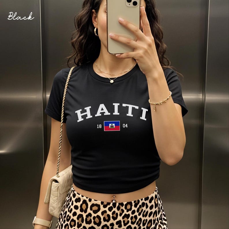 Haiti Women's Baby Tee, Haitian Flag Y2K T-shirt, Haiti Travel Crop Tee, Vintage 2000s 90's Baby Tee, Port-au-Prince Holiday Shirt image 2