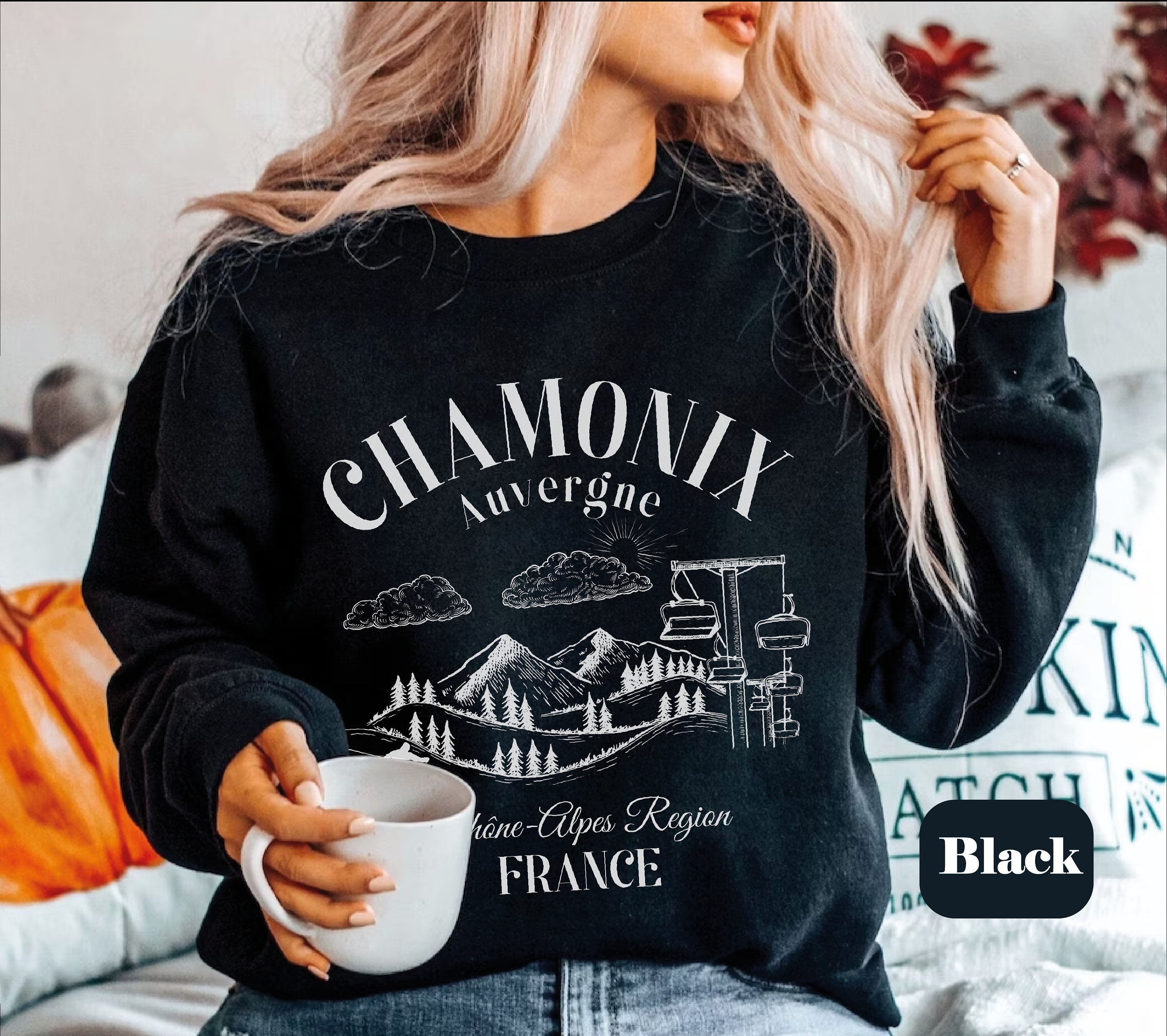 Sweat Vintage Chamonix Mont Blanc – Années 90/2000 – Taille S Homme – Rouge Et Blanc