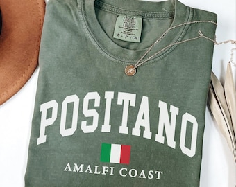 Positano Comfort Farben T-Shirt, Amalfiküste Shirt, Italien Flagge Urlaub T-Shirt, Italienisch Reise Geschenk Souvenir