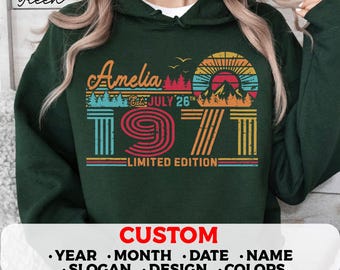 55th Birthday Retro Custom T-Shirt, 1971 Birthday Personalized Unisex Crewneck Sweatshirt, Hoodie, Fifty Fifth Bday Mug Present