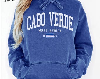 Cabo Verde  Flag Unisex Comfort Colors T-shirt, Crewneck Sweatshirt, Hoodie, Long Sleeve Tee, West Africa Vacation Gift Souvenir