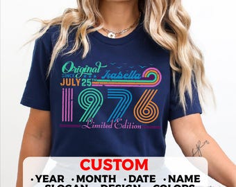 50th Birthday Retro Custom T-Shirt, 1976 Birthday Personalized Unisex Crewneck Sweatshirt, Hoodie, Fifties Bday Mug Present