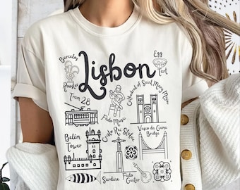Lisbon Comfort Colors® Tee Shirt, Lisbon Doodles Landmarks Unisex Shirt, Lisbon Travel Gift Souvenir, Portugal Portuguese  Tee