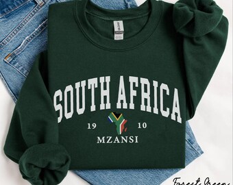 Sweatshirt met vlag van Zuid-Afrika, Zuid-Afrikaanse unisex trui met ronde hals, Kaapstad reiscadeaus souvenir, trui Kruger National Park vakantie