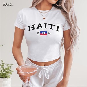 Haiti Women's Baby Tee, Haitian Flag Y2K T-shirt, Haiti Travel Crop Tee, Vintage 2000s 90's Baby Tee, Port-au-Prince Holiday Shirt image 8